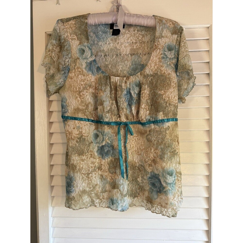 Y2K Babydoll Lace Floral Top Blouse Size 14/16 XL Cottagecore Fairy Summer Retro